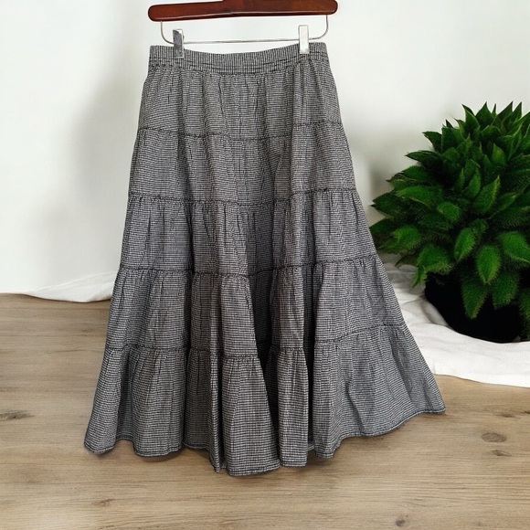 Free People In Full Swing Gingham Midi Skirt Size Small Black & White - Picture 2 of 14